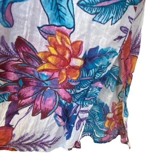 KIKISOL Tunic Top Medium Beach Coverup Cotton White Tropical Floral - Picture 9 of 9
